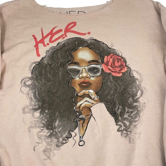 Goodie Two Sleeves H.E.R. Graphic Custom Cut-Out Sweatshirt M/L - Picture 3 of 9